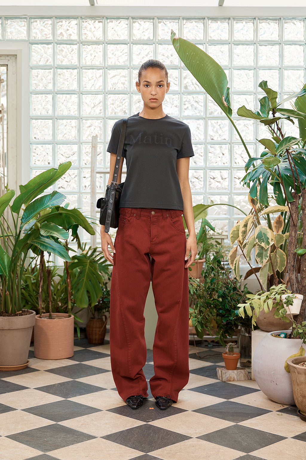 Matin Kim - Waist Buckle Curved Dying Denim Pants (Red) product image 13 | TRAB K-Fashion Australia