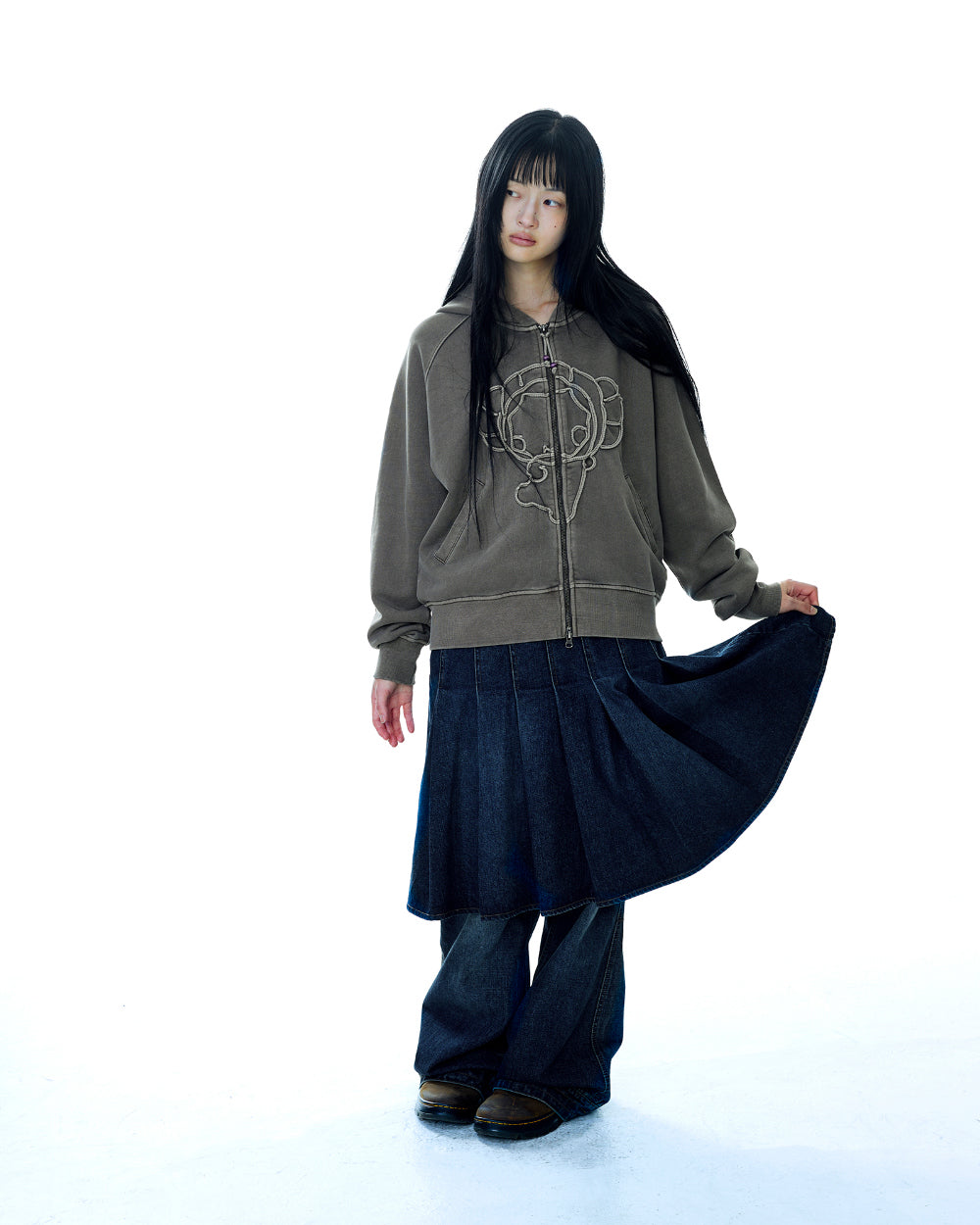 Coyseio - Vintage Tape Hood Zip-Up (Ash Brown) product image 8 | TRAB K-Fashion Australia