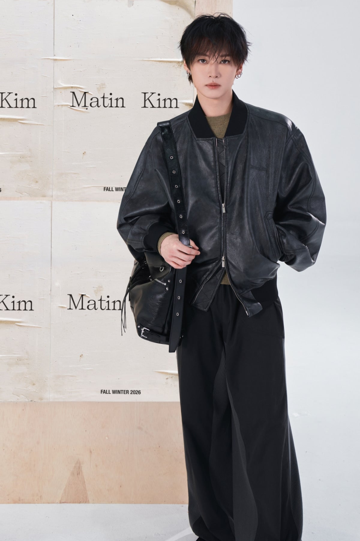 Matin Kim - Faux Leather Rib Collar Blouson (Black) product image 1 | TRAB K-Fashion Australia