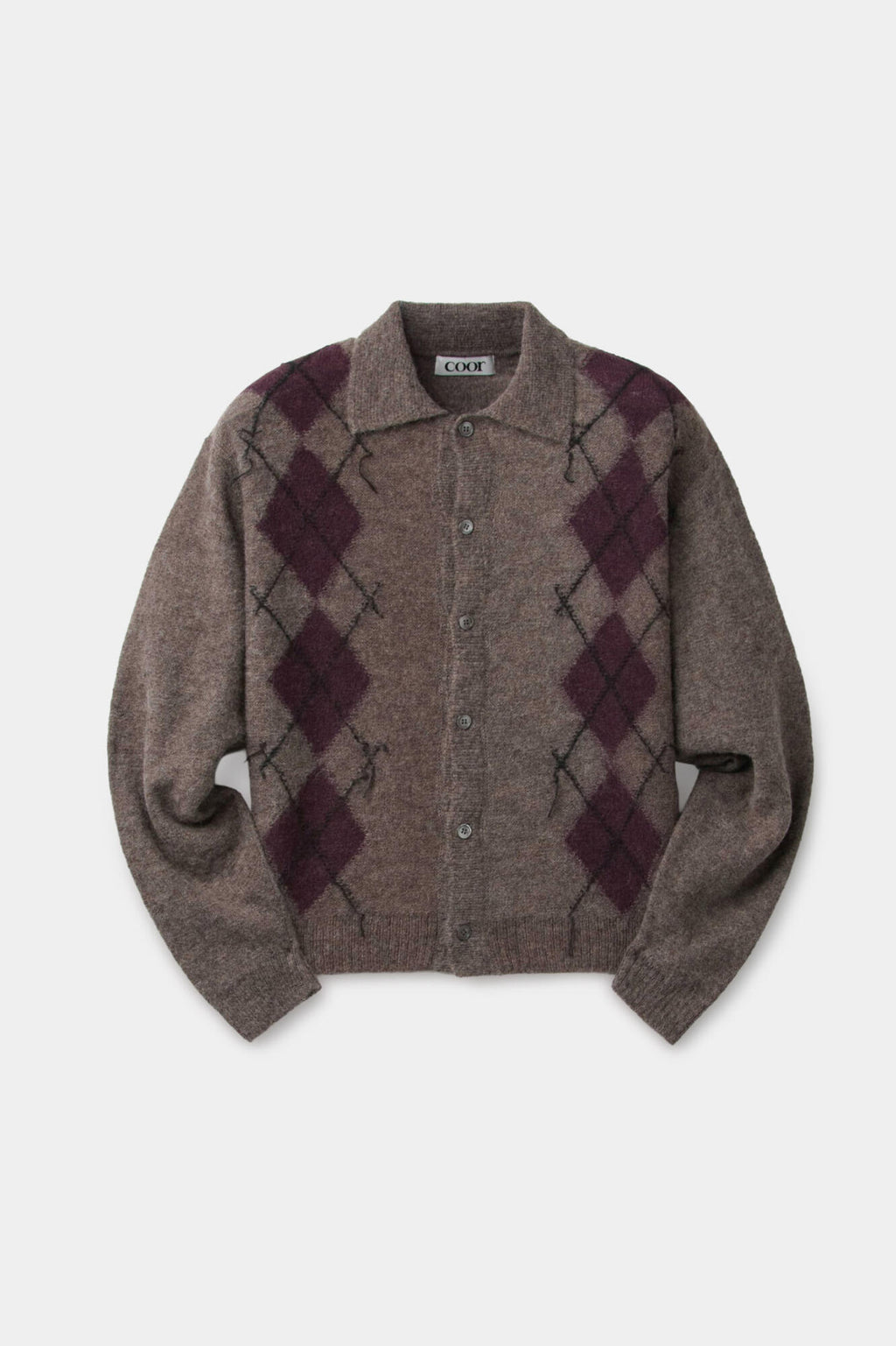 Coor - Inside Out Argyle Collar Cardigan (Melange Brown) product image 1 | TRAB K-Fashion Australia