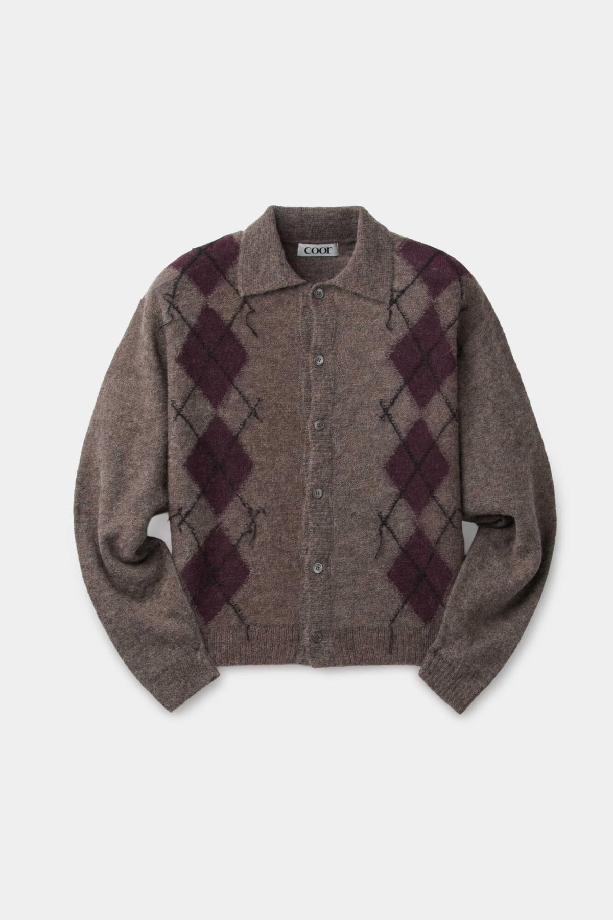 Coor - Inside Out Argyle Collar Cardigan (Melange Brown) product image 1 | TRAB K-Fashion Australia
