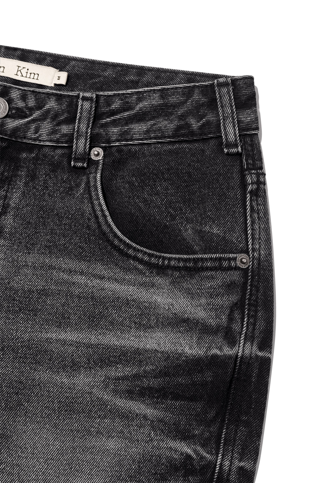 Matin Kim - Deep Washed Semi Boots Cut Denim Pants (Charcoal) product image 4 | TRAB K-Fashion Australia