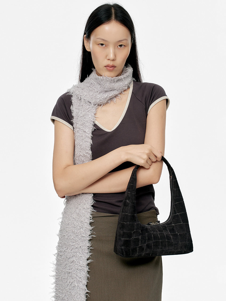 Marge Sherwood - Hobo Shoulder (Black Croc-Effect Suede) product image 2 | TRAB K-Fashion Australia