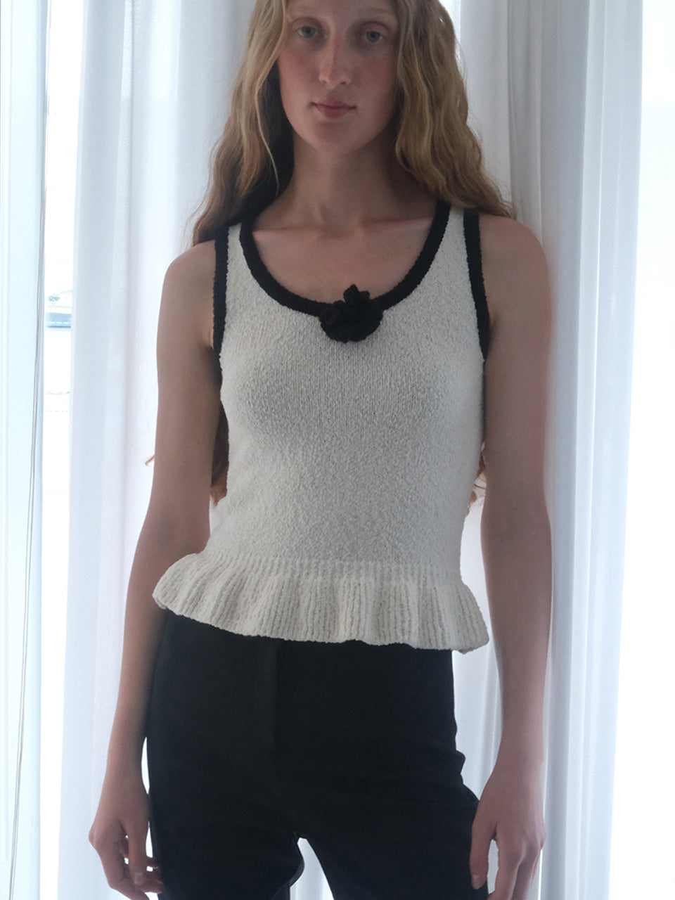 Kijun - Corsage Ruffle Knit Sleeveless (Ivory) product image 6 | TRAB K-Fashion Australia