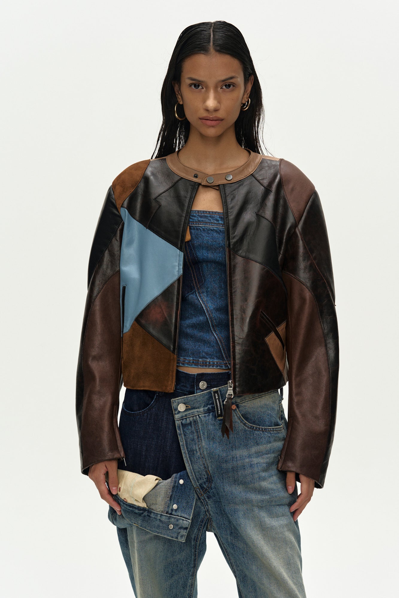 Andersson Bell - Leather Patchwork Biker Jacket (Dark Brown) product image 4 | TRAB K-Fashion Australia