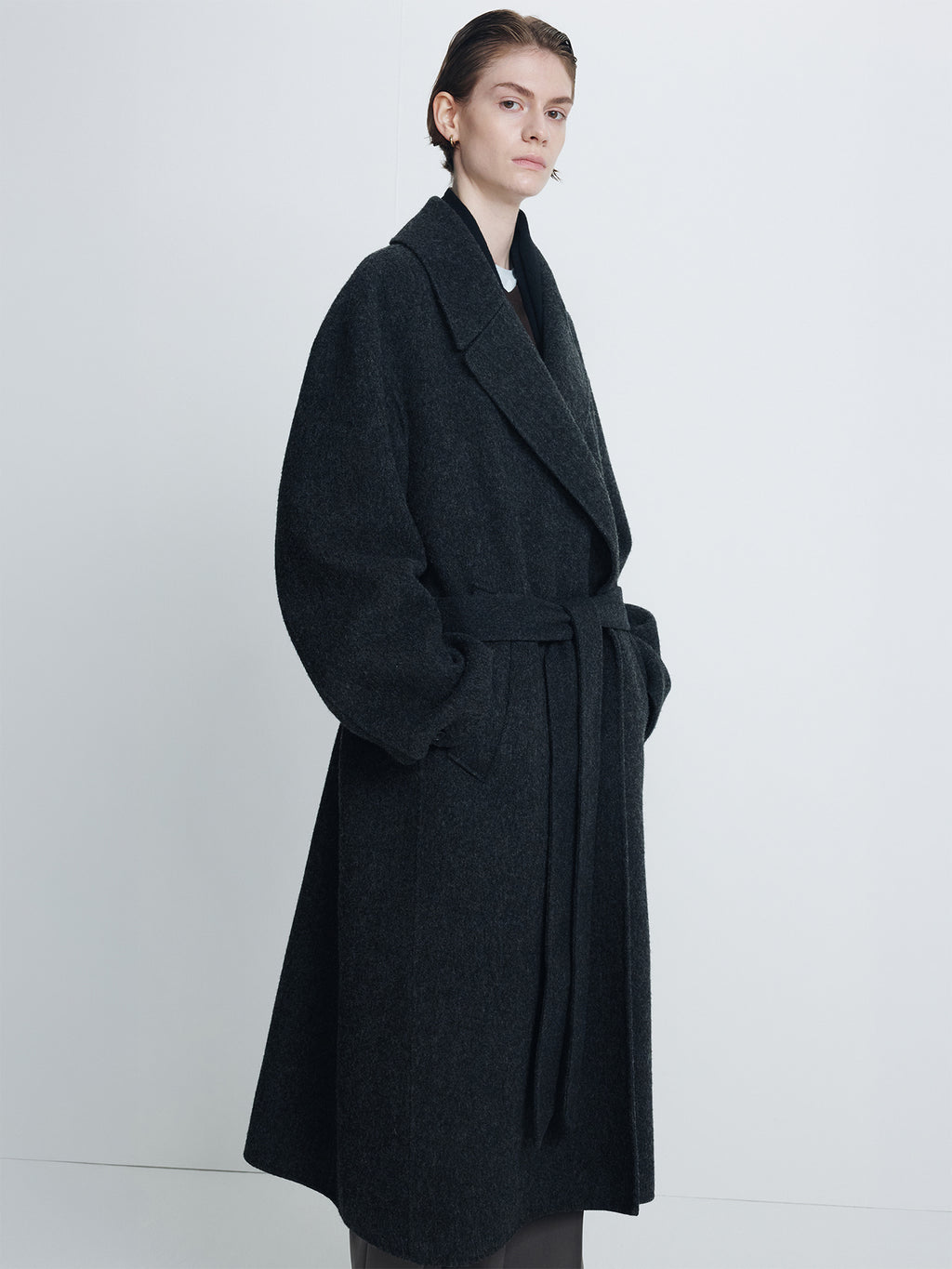 Tonywack - Hand-Made Wool Belted Double Coat (Melange Charcoal) product image 3 | TRAB K-Fashion Australia