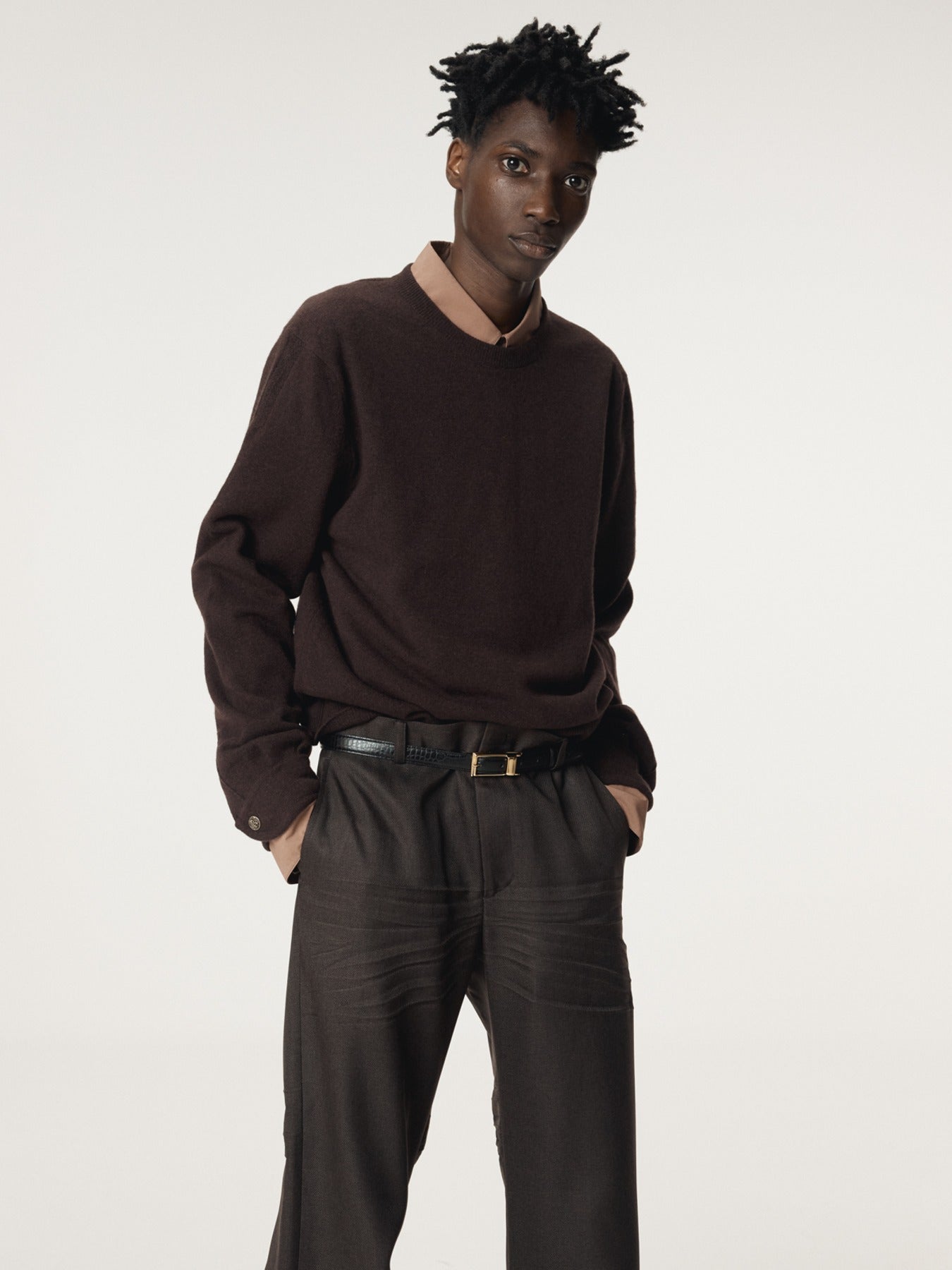 Recto - Shirt Cuffs Detail Knit Top (Dark Burgundy) product image 1 | TRAB K-Fashion Australia