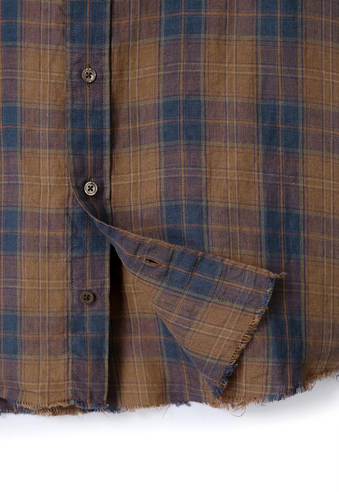 Art if acts - Non Collar Linen French Check Shirt (Blue/Brown) product image 12 | TRAB K-Fashion Australia