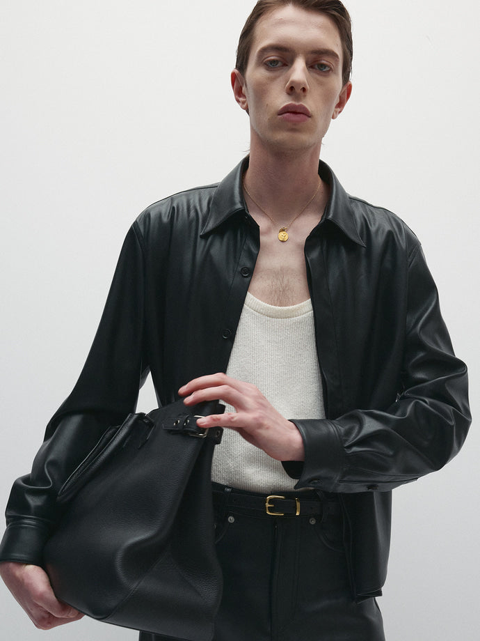 Tonywack - Faux Leather Hidden Button Shirt Italian Fabric (Black) product image 6 | TRAB K-Fashion Australia