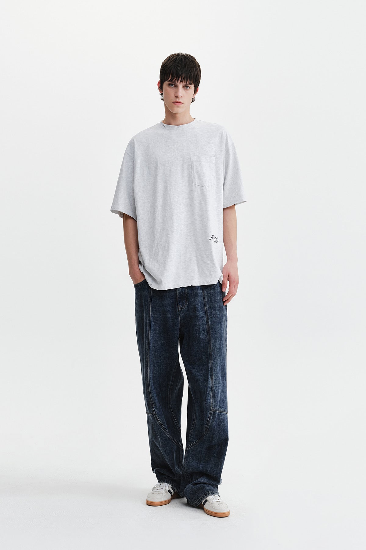 Matin Kim - Curved Seam Straight Denim Pants (Blue) product image 10 | TRAB K-Fashion Australia