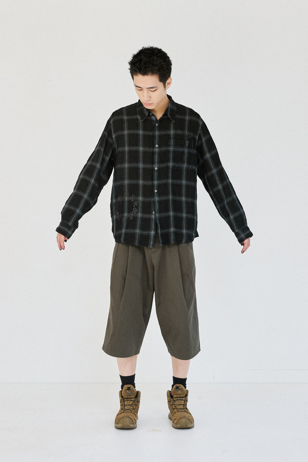 Hatchingroom - Felix Shirt Over Dyed Check Linen (Black) product image 8 | TRAB K-Fashion Australia