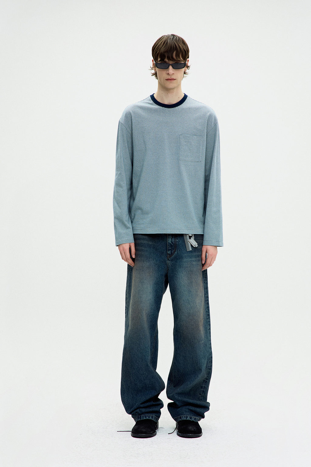 Coor - Multi Pin Stripe Pocket T-Shirt (Blue) product image 2 | TRAB K-Fashion Australia