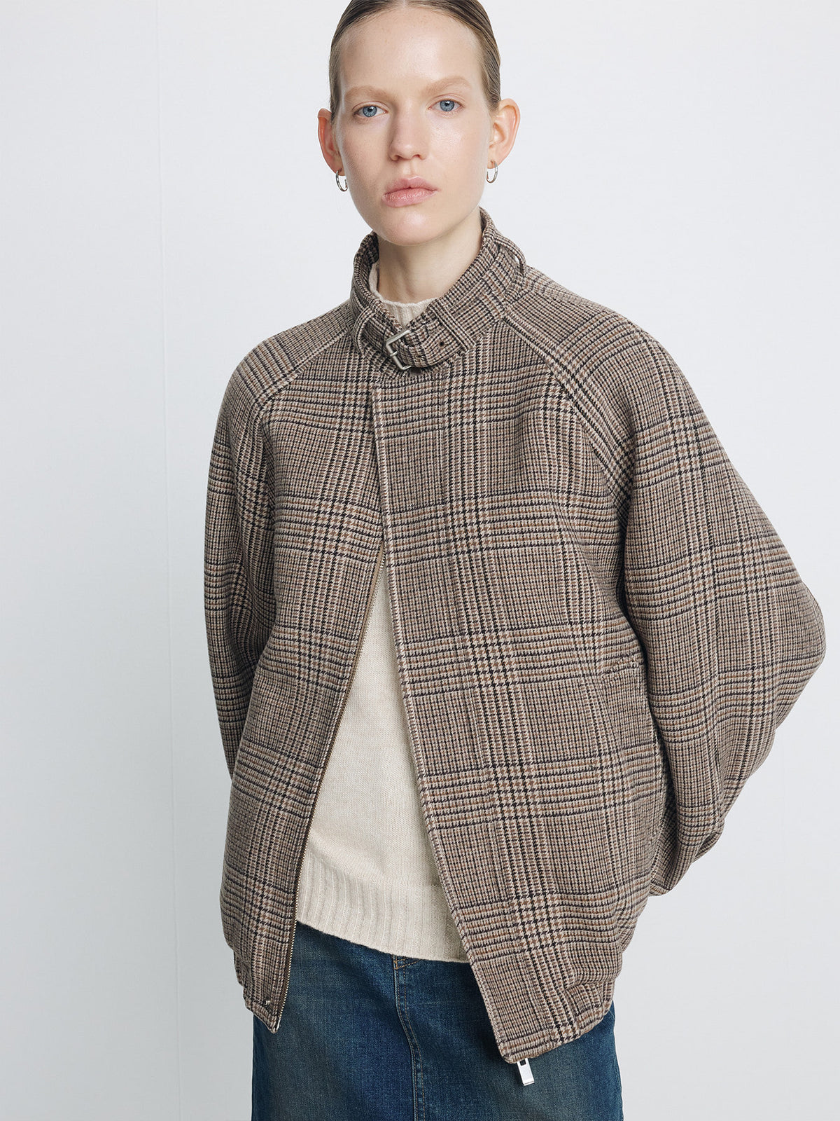 Tonywack - Checked Wool Flannel Belted Stand Collar Bomber (Glen Check) product image 6 | TRAB K-Fashion Australia
