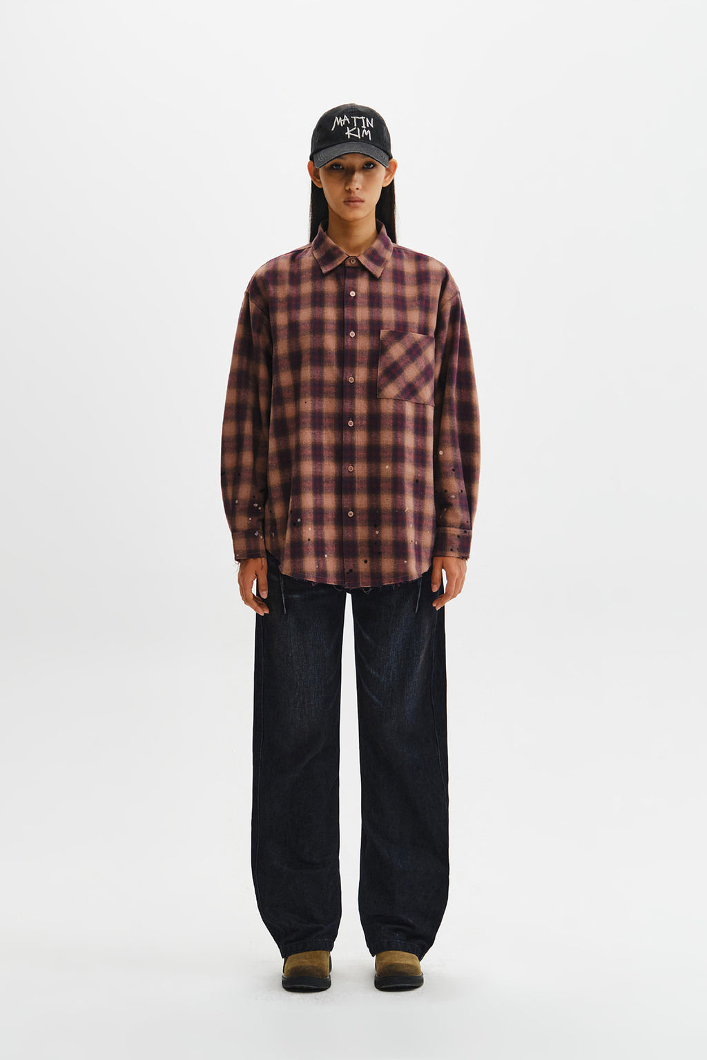 Matin Kim - Paint Effect Flannel Check Shirt (Indian Pink) product image 8 | TRAB K-Fashion Australia