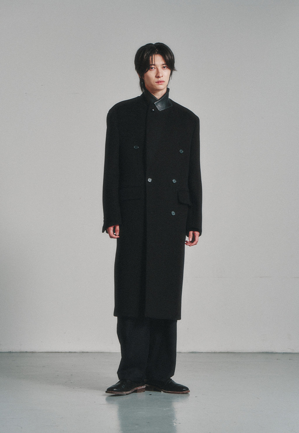 Art if acts - Leather Collar Double-Breasted Coat (Black) product image 5 | TRAB K-Fashion Australia
