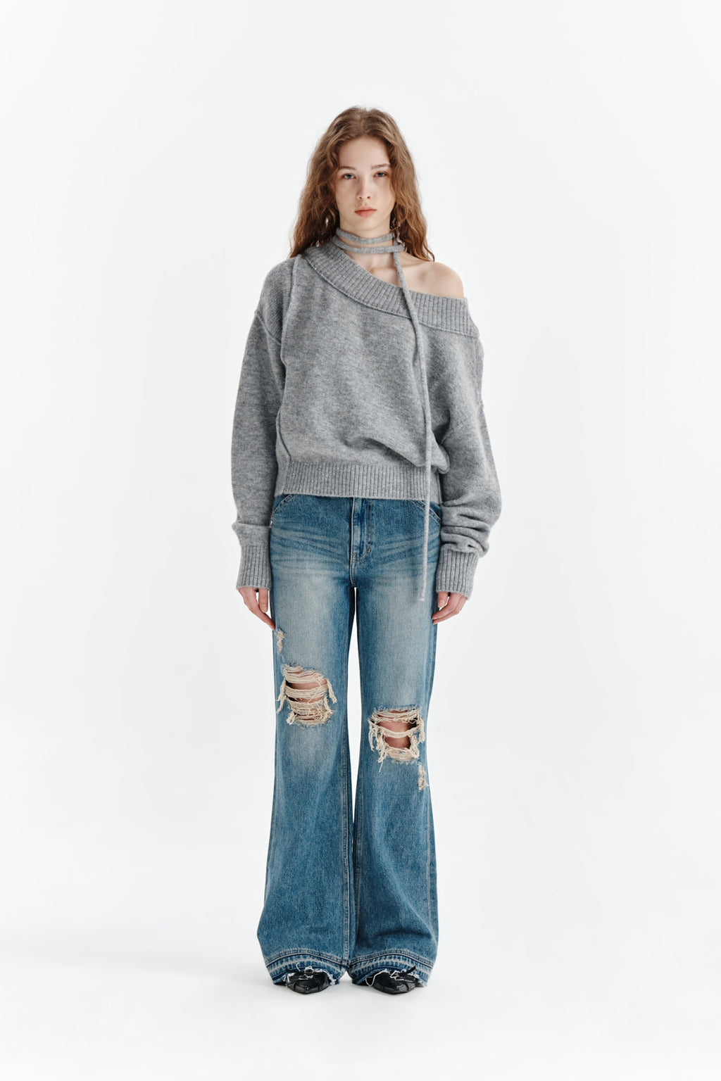 Matin Kim - Semi Boots Cut Damage Denim Pants (Blue) product image 10 | TRAB K-Fashion Australia
