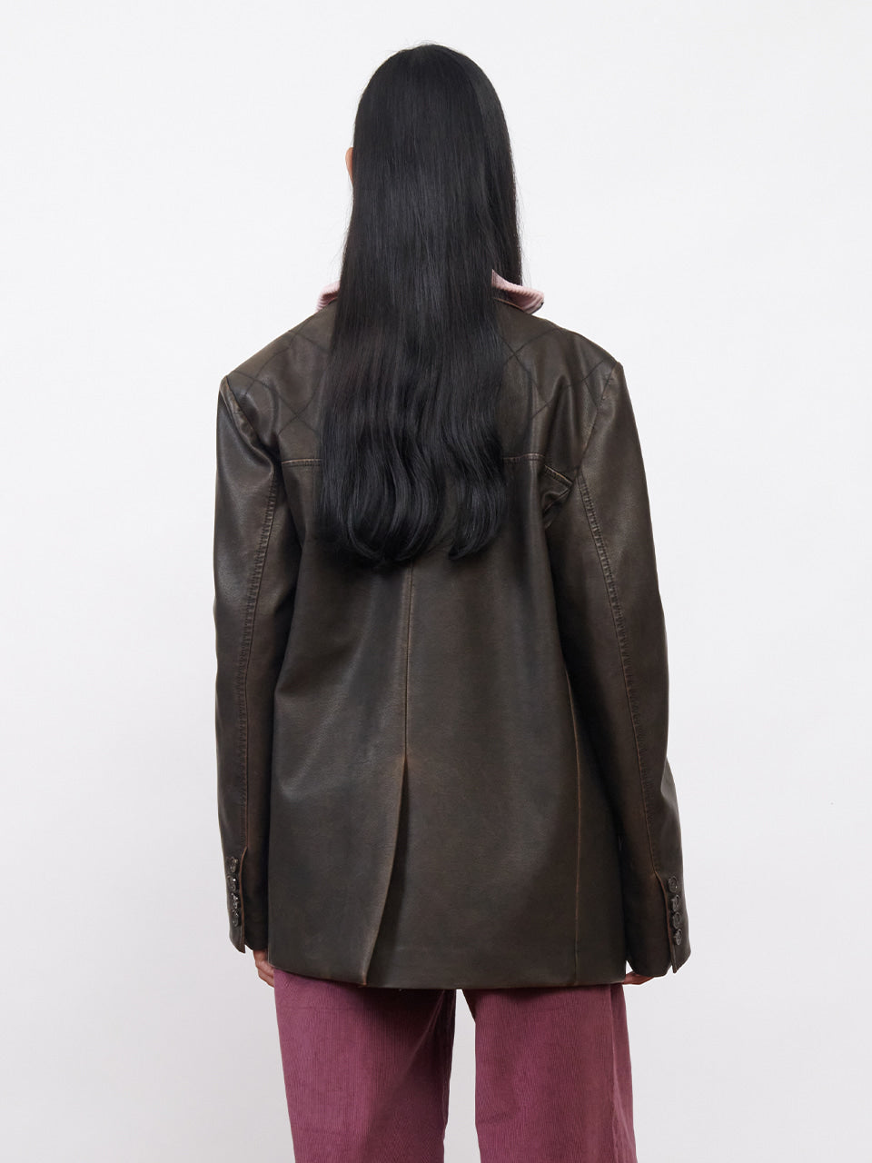Kijun - Faux-Leather Stitched Blazer (Dark Brown) product image 3 | TRAB K-Fashion Australia