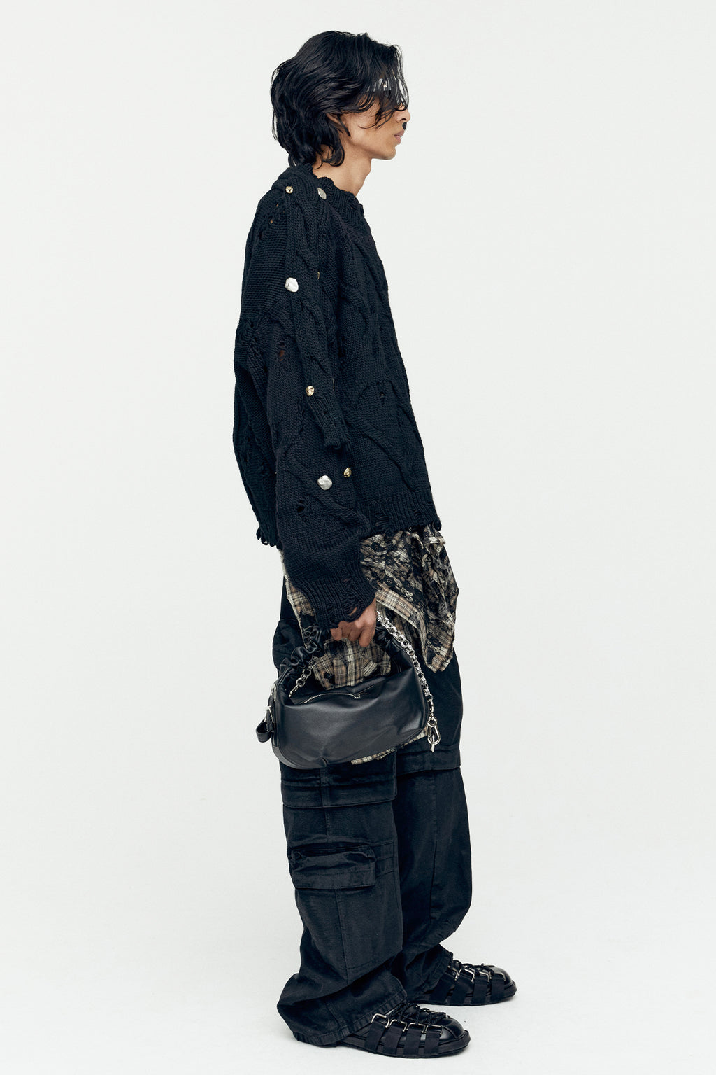 Andersson Bell - Fisherman Button Crew-Neck Sweater (Black) product image 3 | TRAB K-Fashion Australia