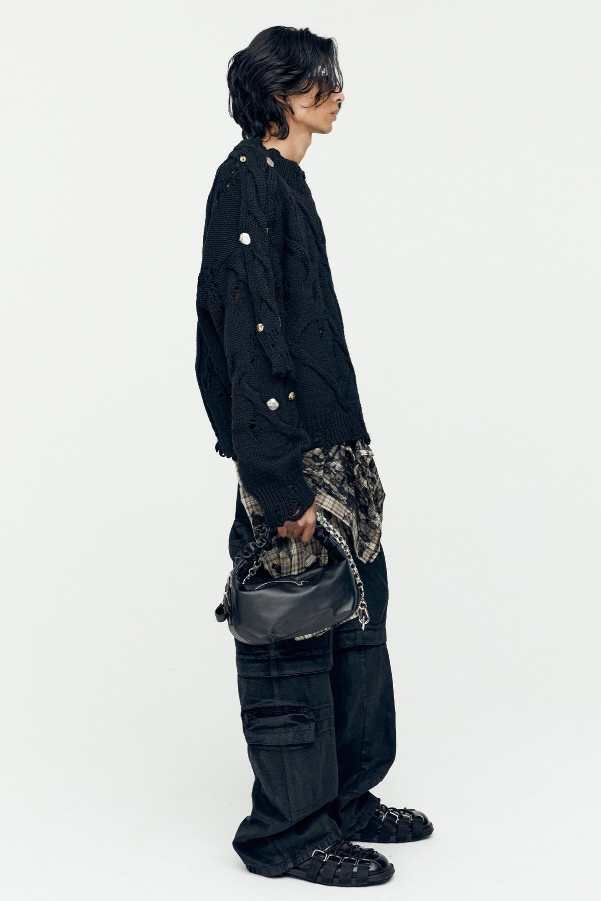 Andersson Bell - Fisherman Button Crew-Neck Sweater (Black) product image 3 | TRAB K-Fashion Australia