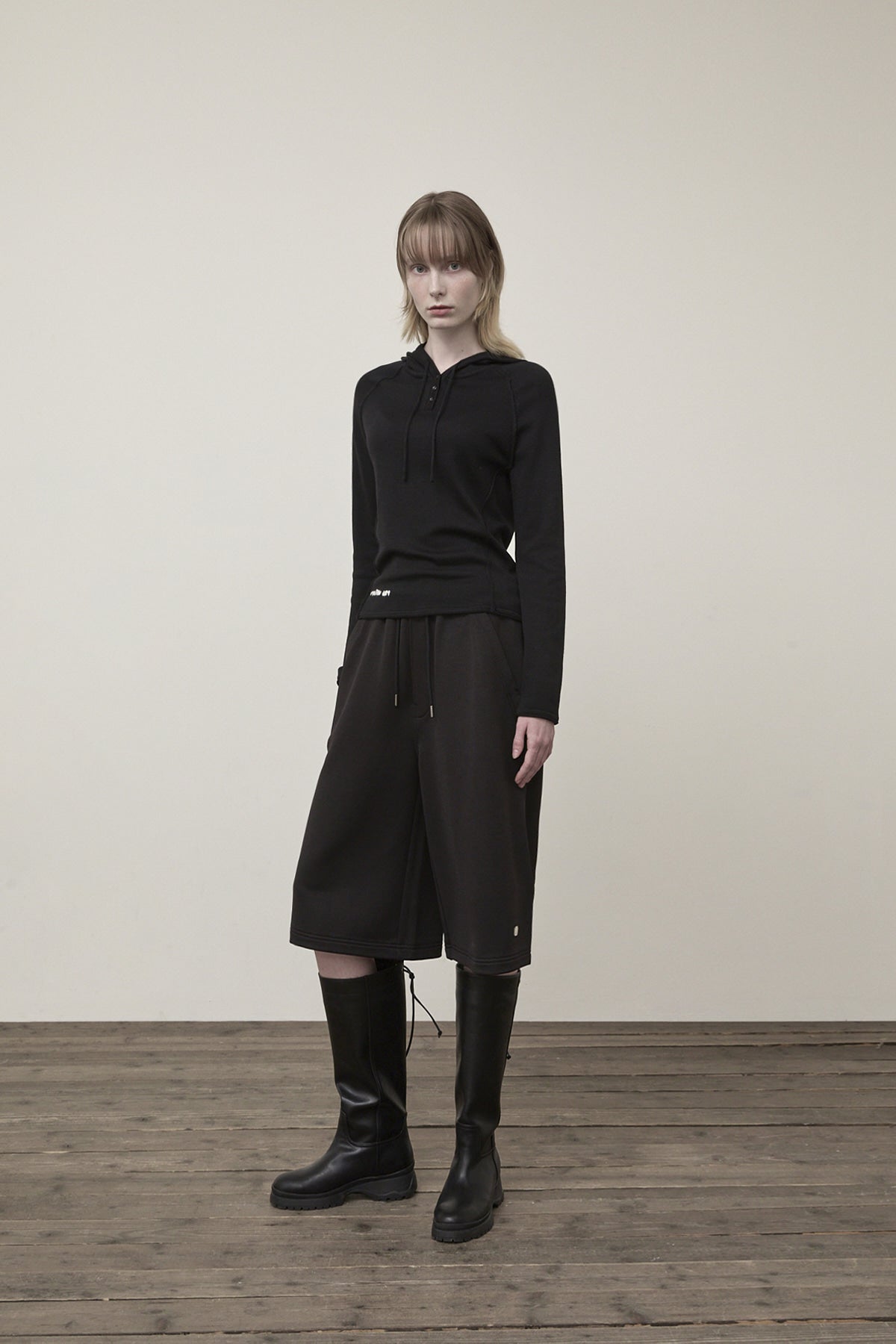 Matin Kim - Button Hoody Raglan Knit Top (Black) product image 8 | TRAB K-Fashion Australia