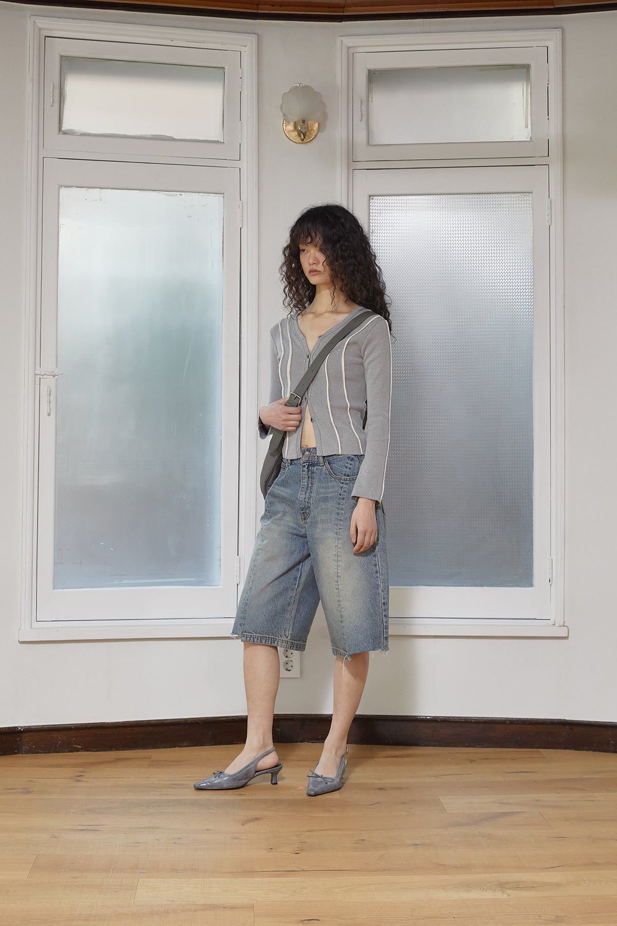 Matin Kim - Cut Line Slim Cardigan (Grey) product image 7 | TRAB K-Fashion Australia