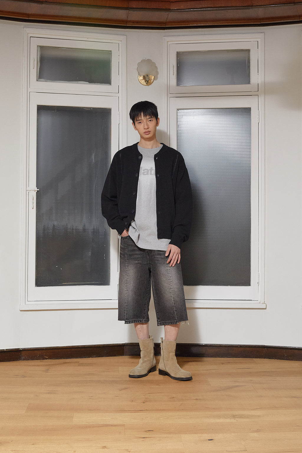 Matin Kim - Punching Line Point Round Neck Cardigan (Black) product image 9 | TRAB K-Fashion Australia