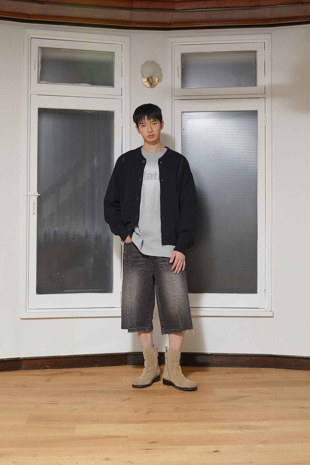 Matin Kim - Punching Line Point Round Neck Cardigan (Black) product image 9 | TRAB K-Fashion Australia