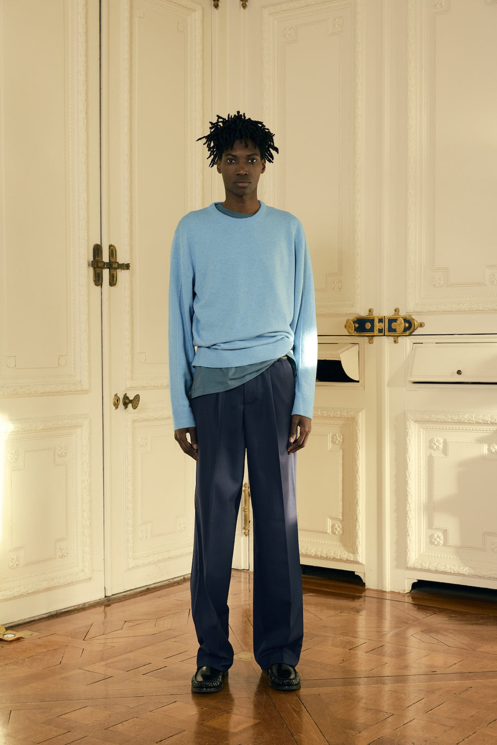 STU - Pin Tuck Round Neck Knit (Sky Blue) product image 1 | TRAB K-Fashion Australia