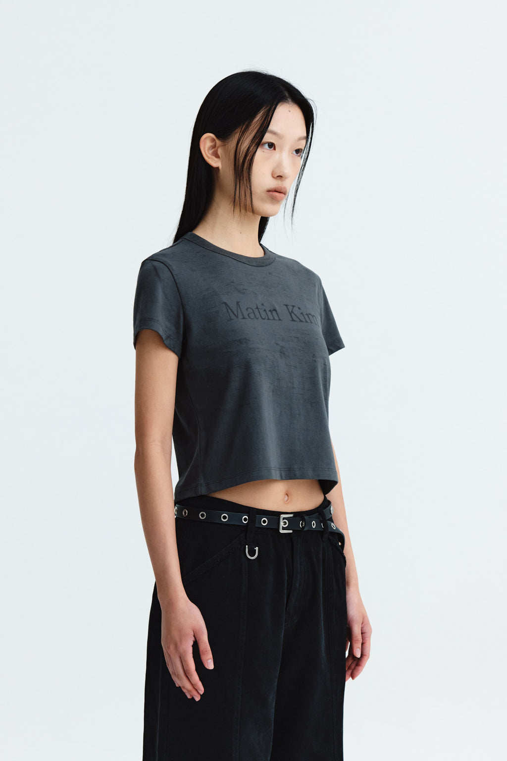 Matin Kim - Stencil Printing Logo Crop Top (Charcoal) product image 9 | TRAB K-Fashion Australia