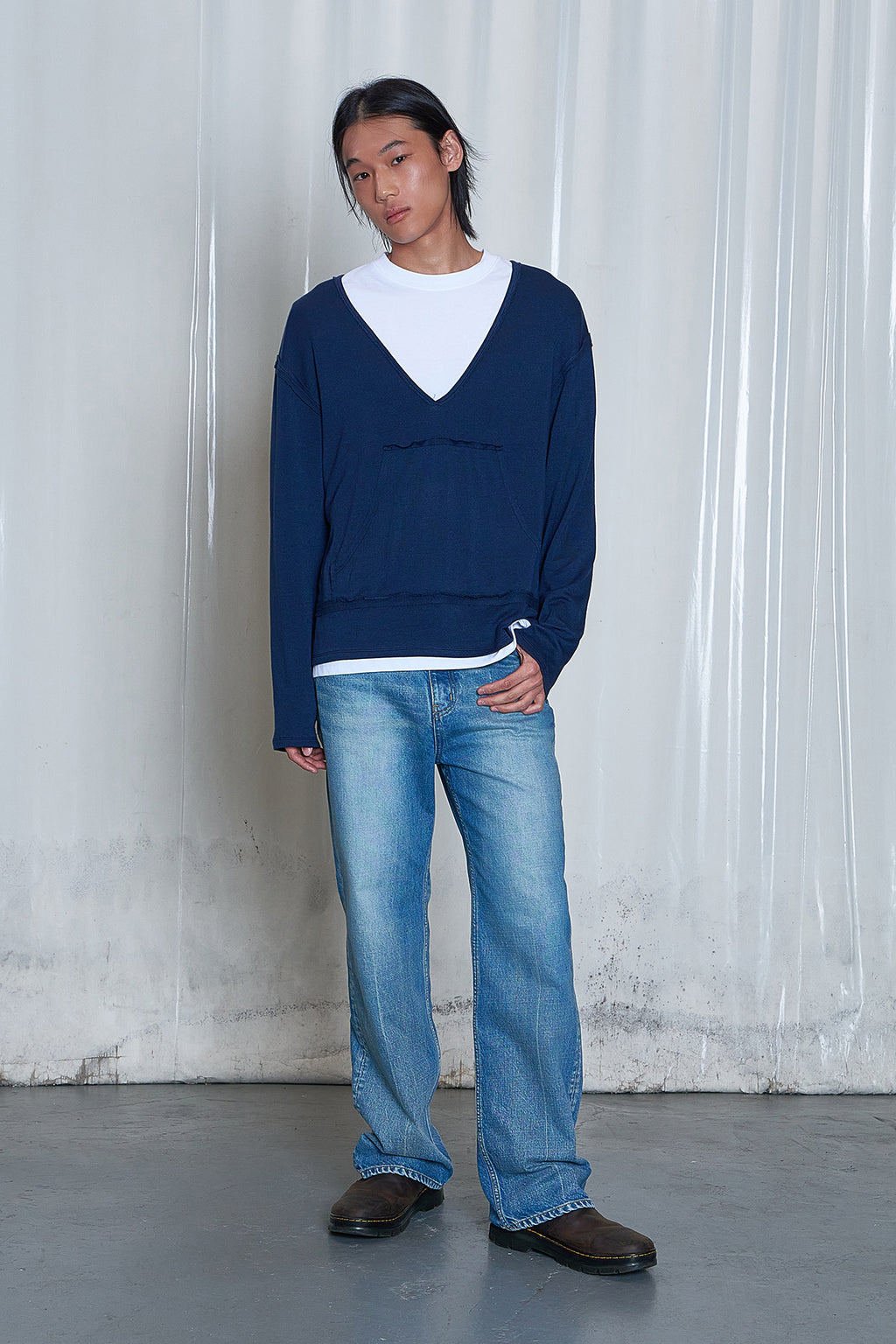 Deinet - Raw V Long Sleeve (Navy) product image 5 | TRAB K-Fashion Australia
