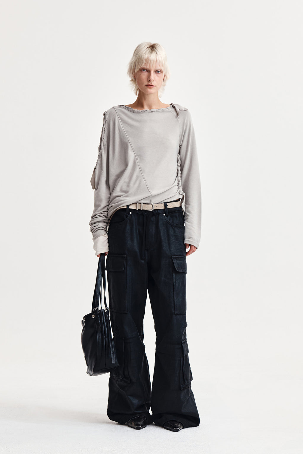 Matin Kim - Weaving Long Sleeve Top (Light Grey) product image 9 | TRAB K-Fashion Australia
