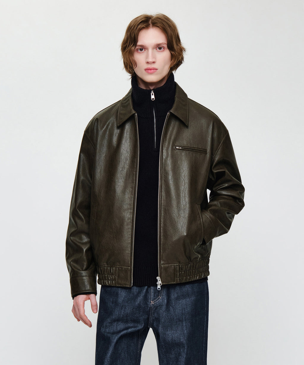 Marithe & Francois Girbaud - Faux Leather Collar Jacket (Brown) product image 1 | TRAB K-Fashion Australia