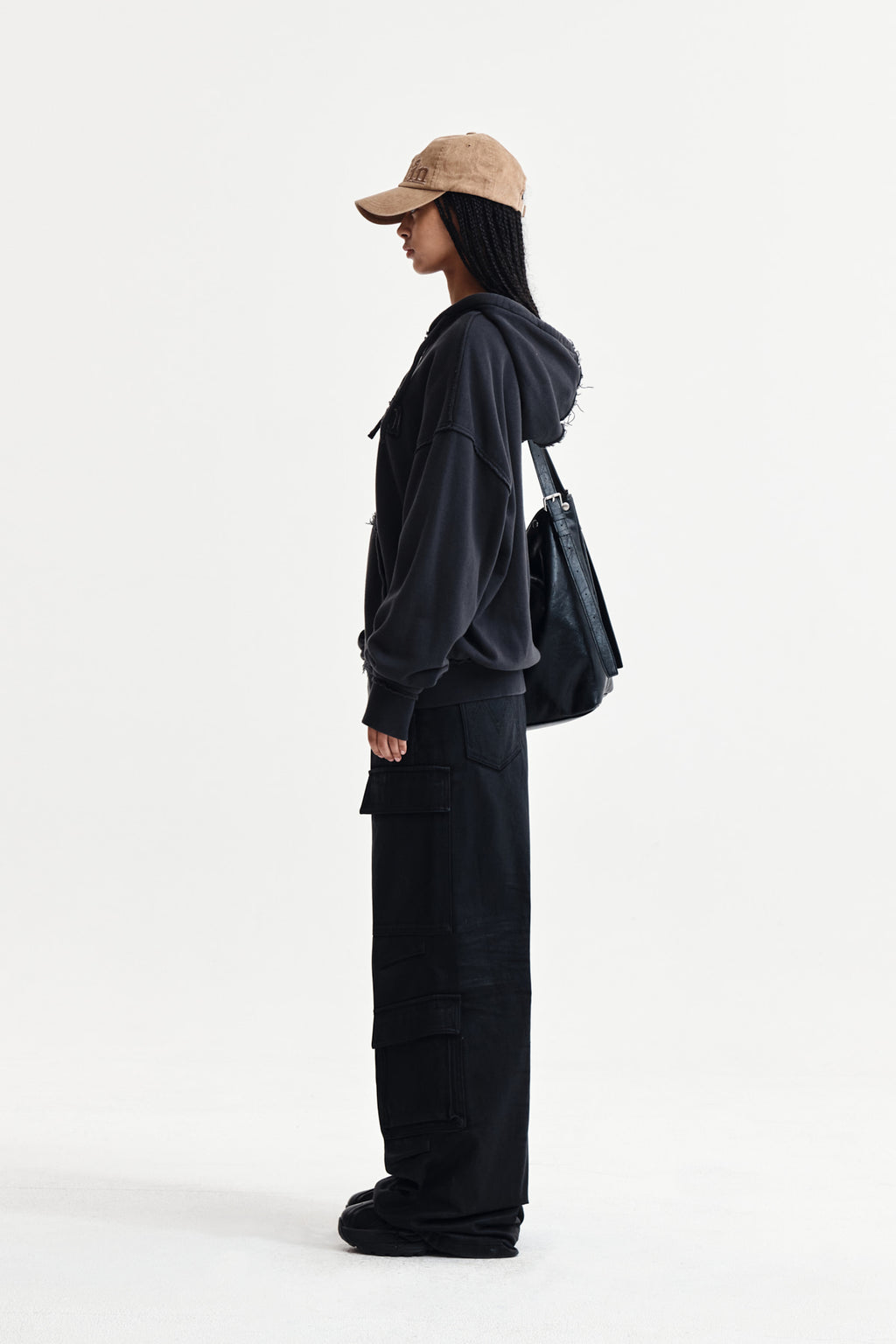Matin Kim - Raw Cut Applique Hoody Zip Up (Charcoal) product image 6 | TRAB K-Fashion Australia