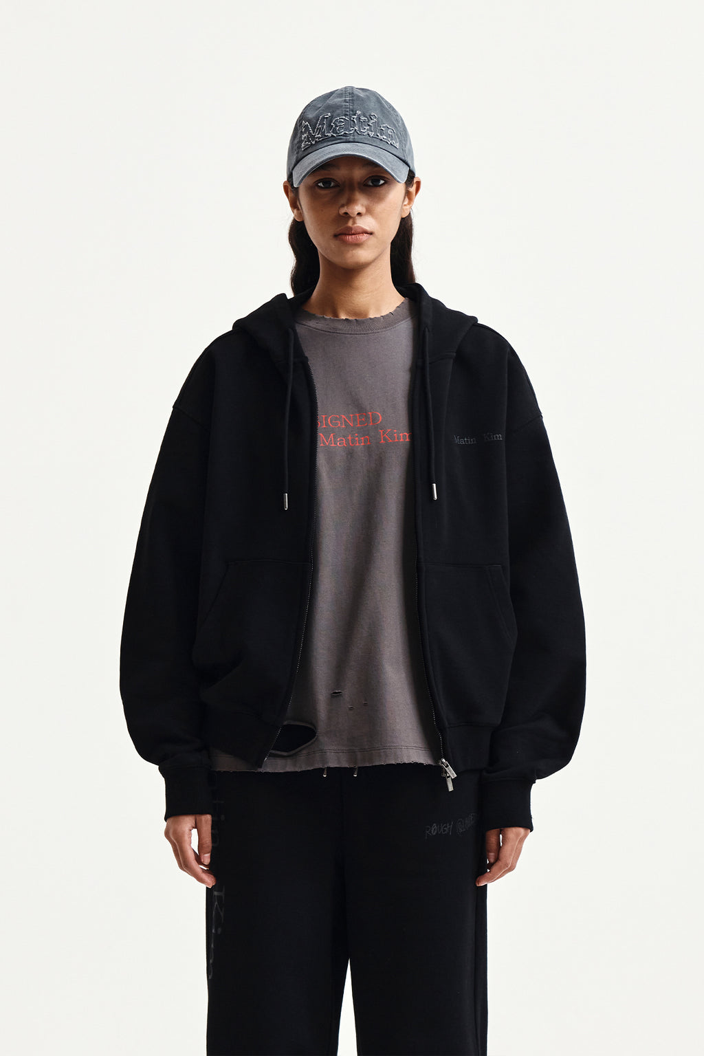 Matin Kim - Back Logo Essential Hoody Zip Up (Black) product image 16 | TRAB K-Fashion Australia