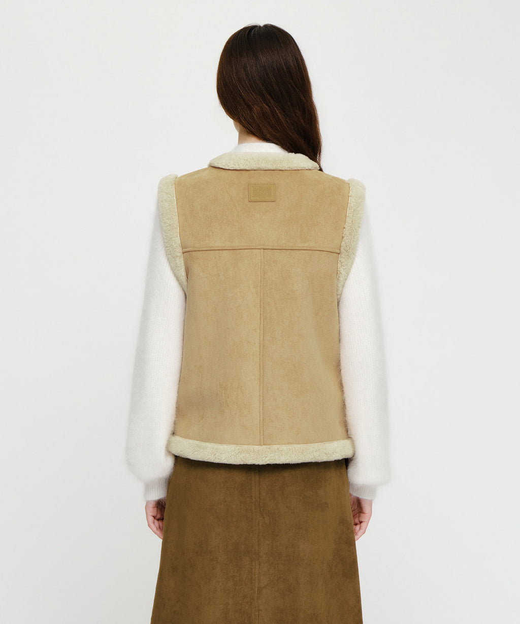 Marithe & Francois Girbaud - V-neck Shearling Vest (Beige) product image 3 | TRAB K-Fashion Australia