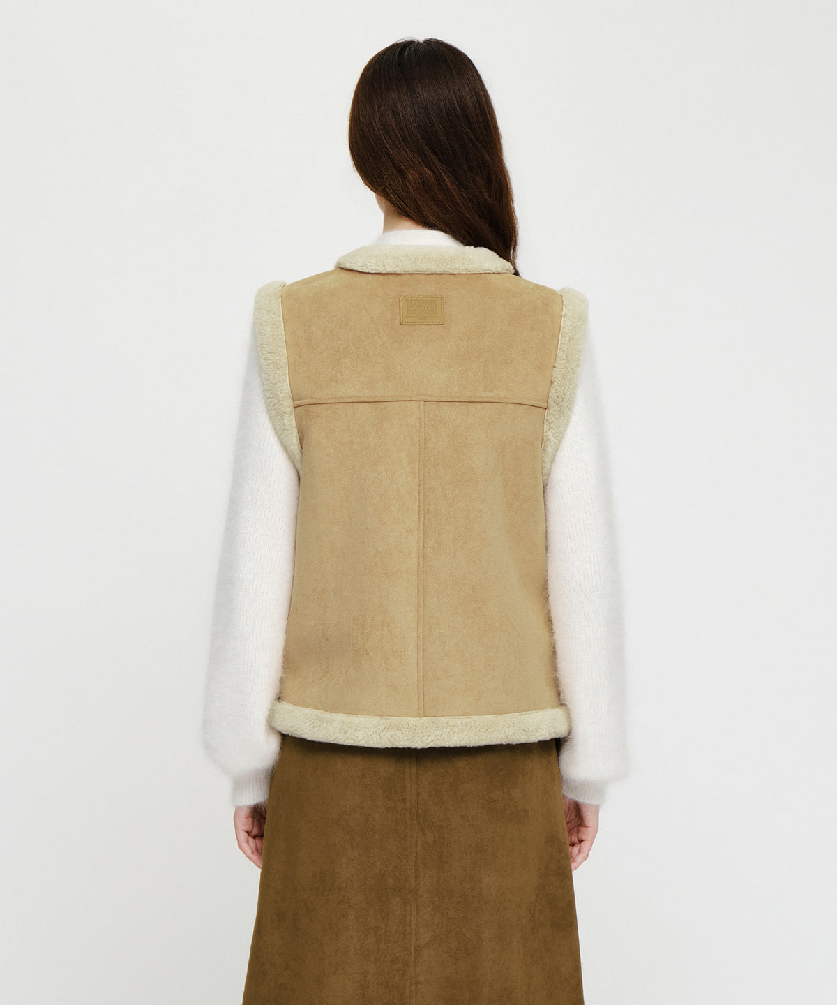 Marithe & Francois Girbaud - V-neck Shearling Vest (Beige) product image 3 | TRAB K-Fashion Australia