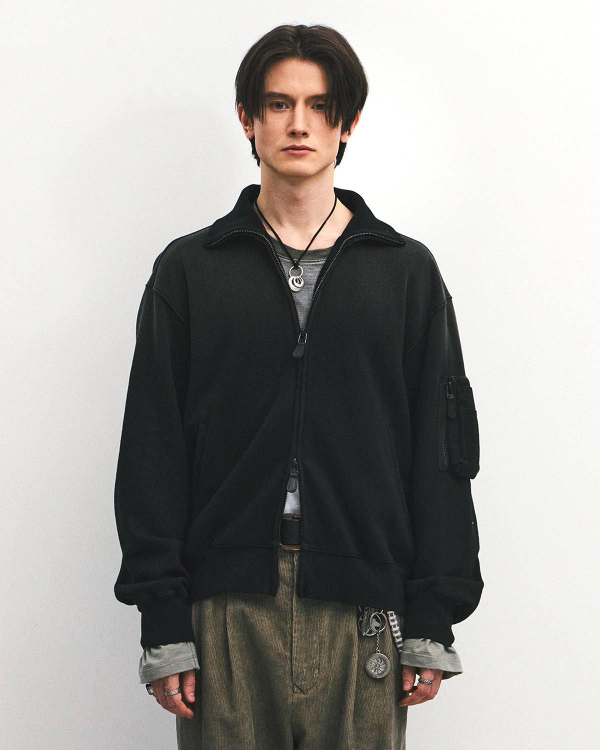 Eastlogue - Flight Zip Up Sweat (Bleached Black) product image 2 | TRAB K-Fashion Australia