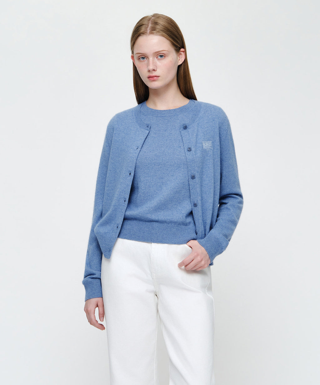 Marithe & Francois Girbaud - Small Classic Logo Round Neck Cardigan Set Up (Blue) product image 1 | TRAB K-Fashion Australia