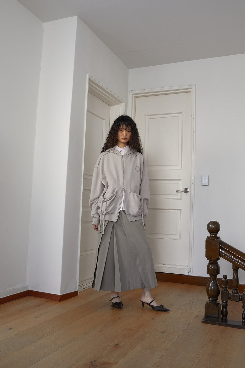 Matin Kim - Volume Pocket Hoody Zip Up (Beige) product image 11 | TRAB K-Fashion Australia