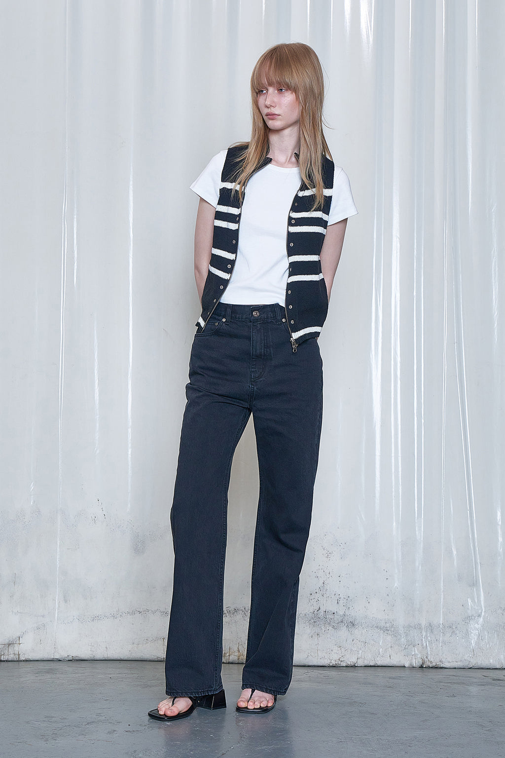 Deinet - Stripe Knit Vest Zip Up (Black) product image 10 | TRAB K-Fashion Australia