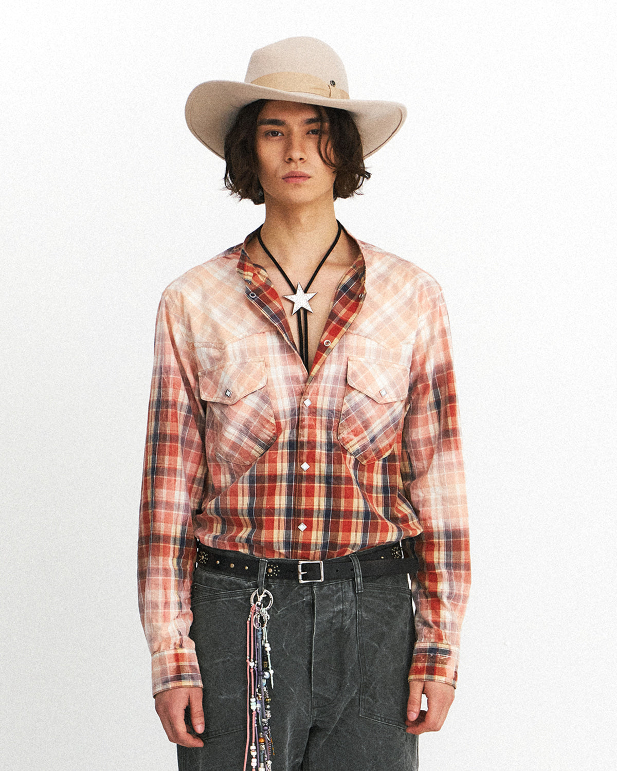 Eastlogue - Band Collar Western Shirts (Spilled Red Check) product image 2 | TRAB K-Fashion Australia