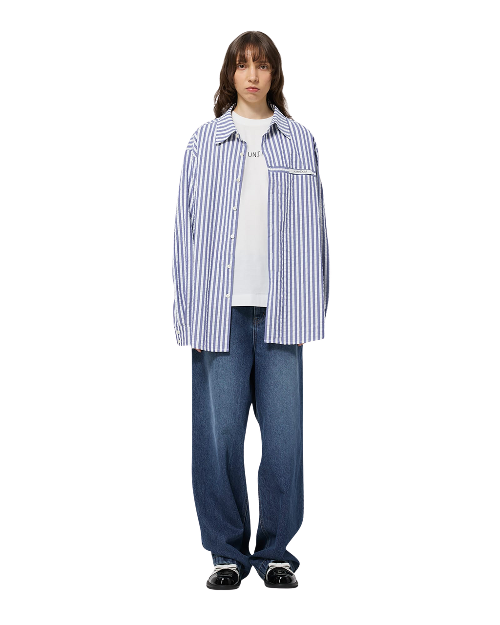 Kimhe Kim - Stripped Label Shirt (Blue) product image 1 | TRAB K-Fashion Australia