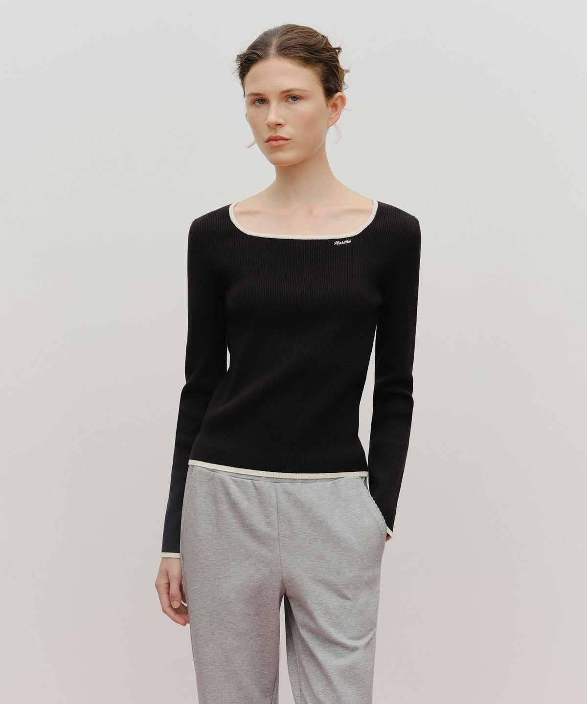Marithe & Francois Girbaud - Color Point Square Neck Knit Pullover (Black) product image 1 | TRAB K-Fashion Australia