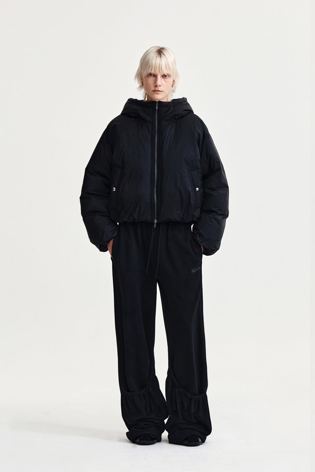 Matin Kim - Back Logo Hoody Short Down Jumper (Black) product image 8 | TRAB K-Fashion Australia