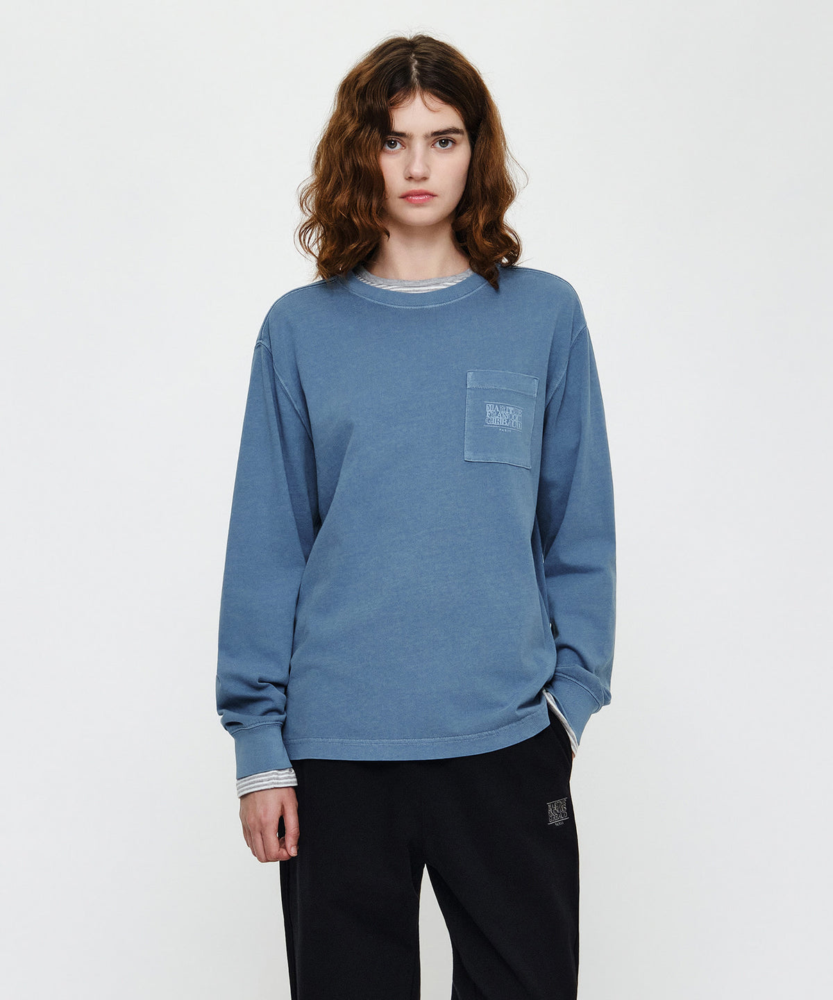 Marithe & Francois Girbaud - Doodle Classic Logo Washing Long Sleeve Tee (Blue) product image 1 | TRAB K-Fashion Australia