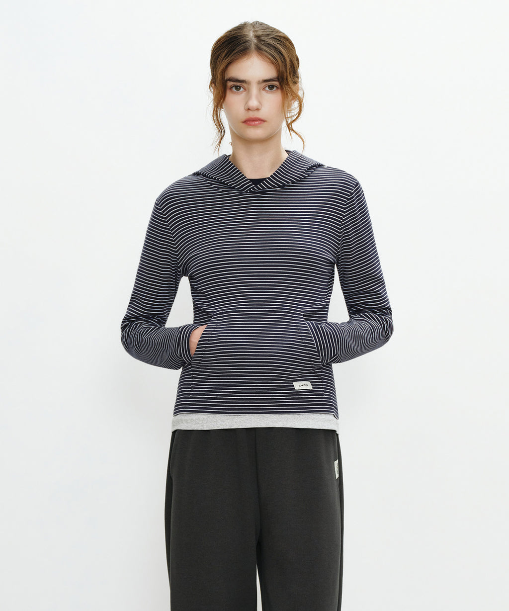 Marithe & Francois Girbaud - Basic Hoodie Long Sleeve (Navy Stripe) product image 1 | TRAB K-Fashion Australia