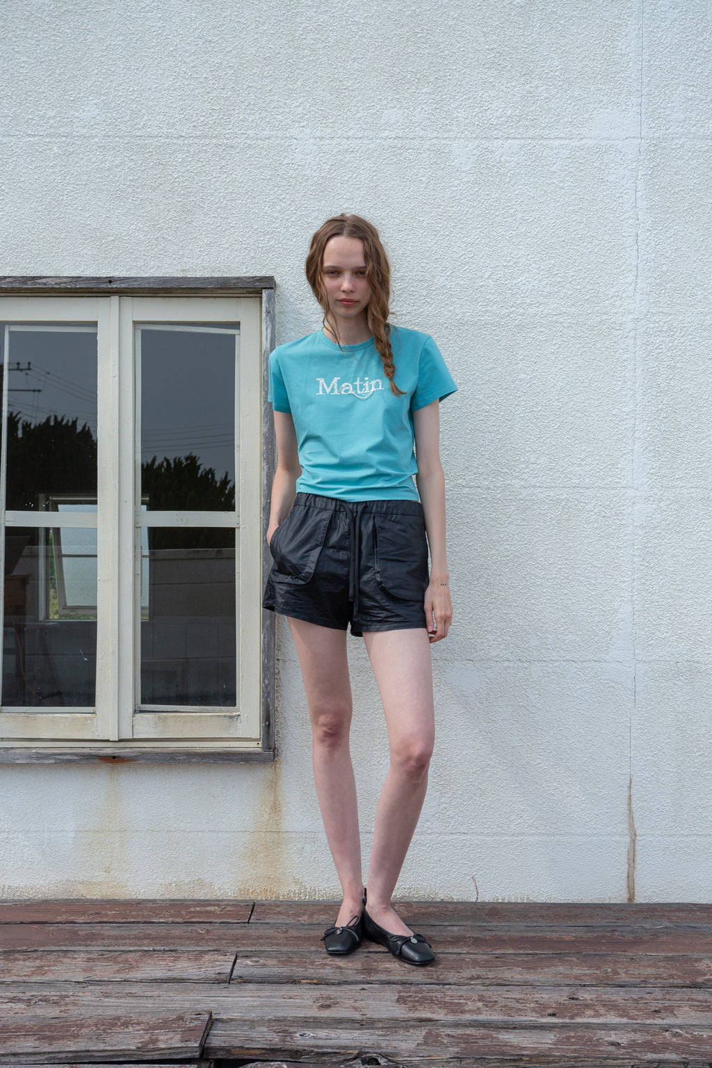 Matin Kim - Stitch Printing Detail Crop Top (Turquoise Blue) product image 6 | TRAB K-Fashion Australia