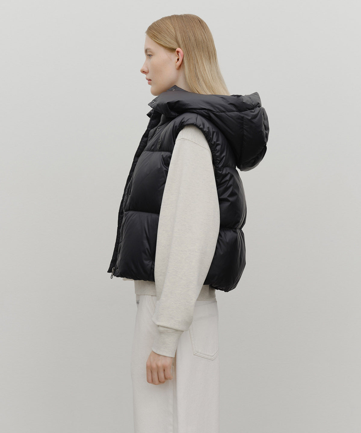 Marithe & Francois Girbaud - Circle Logo Crop Hooded Down Vest (Black) product image 2 | TRAB K-Fashion Australia