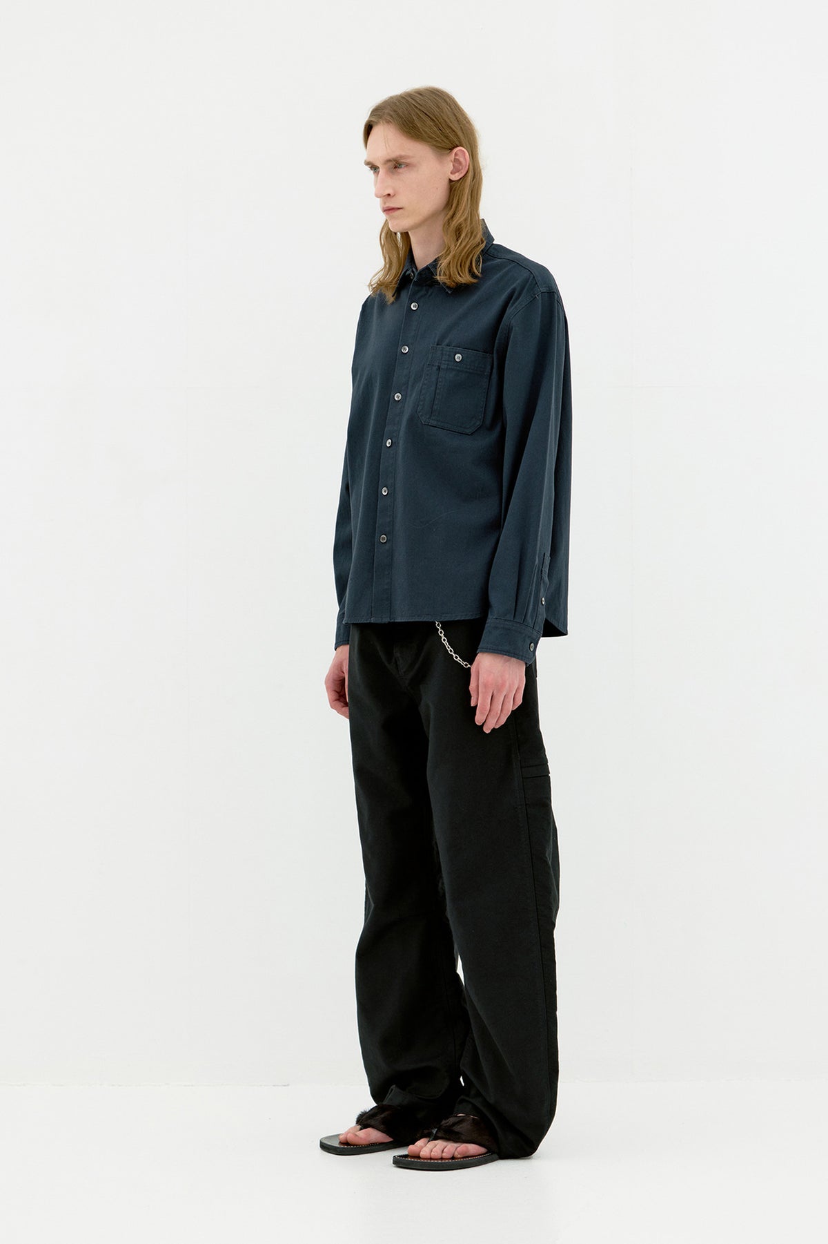 Coor - Single Pocket Washed Cotton Shirt (Dark Navy) product image 3 | TRAB K-Fashion Australia