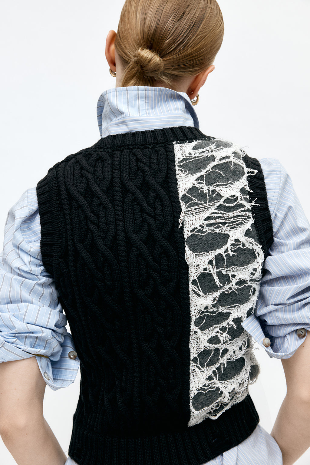 Andersson Bell - Boucle Cable Patchwork Knit Vest (Charcoal) product image 4 | TRAB K-Fashion Australia
